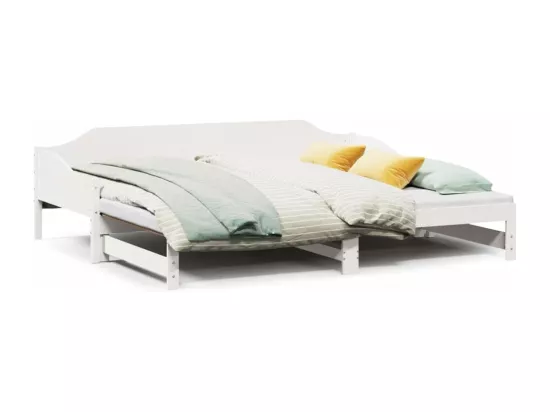 Lit de jour avec lit gigogne blanc 80x200 cm bois de pin massif