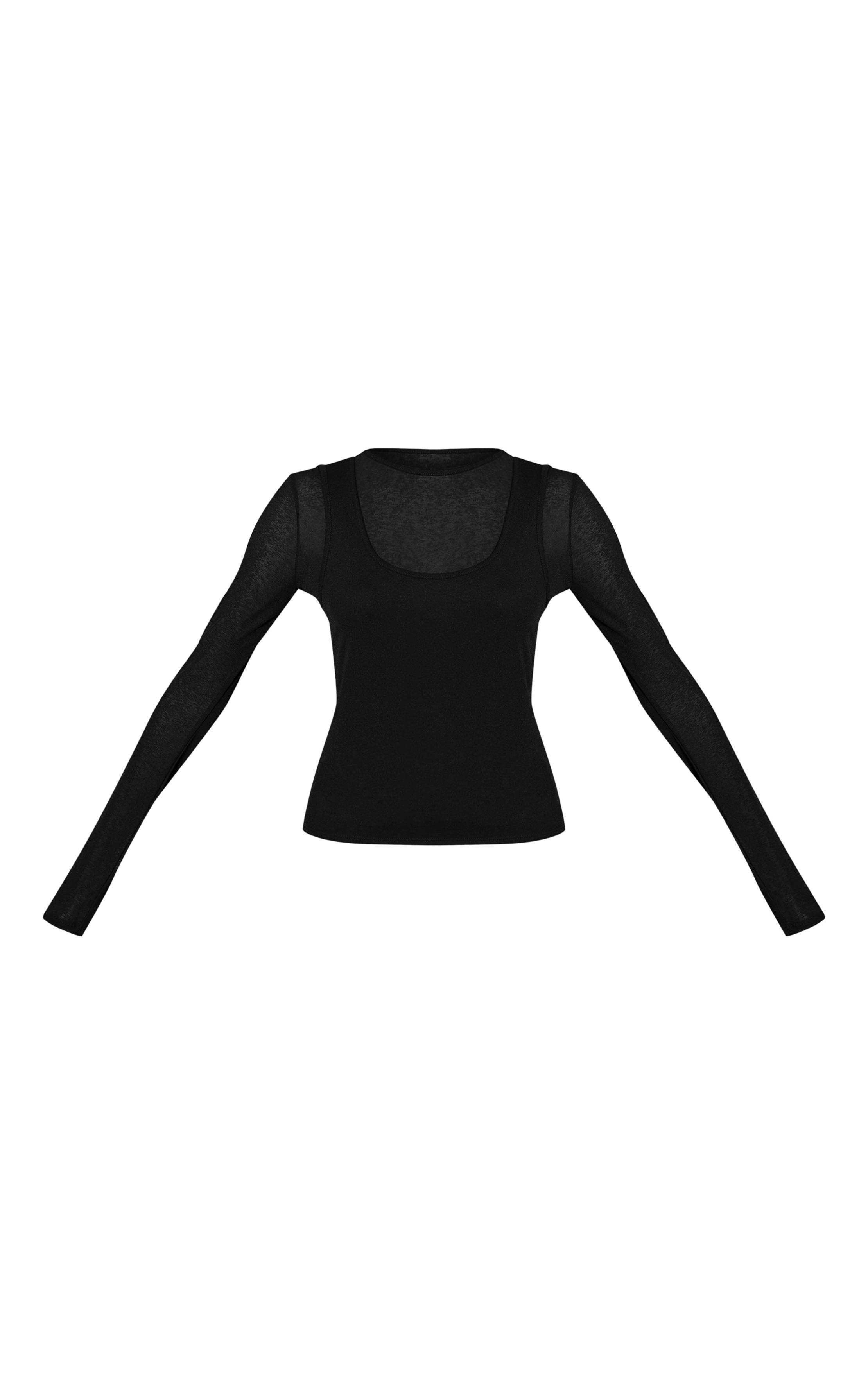 Noir Top À Manches Longues Avec Détail Superposition En Mesh Brûlé