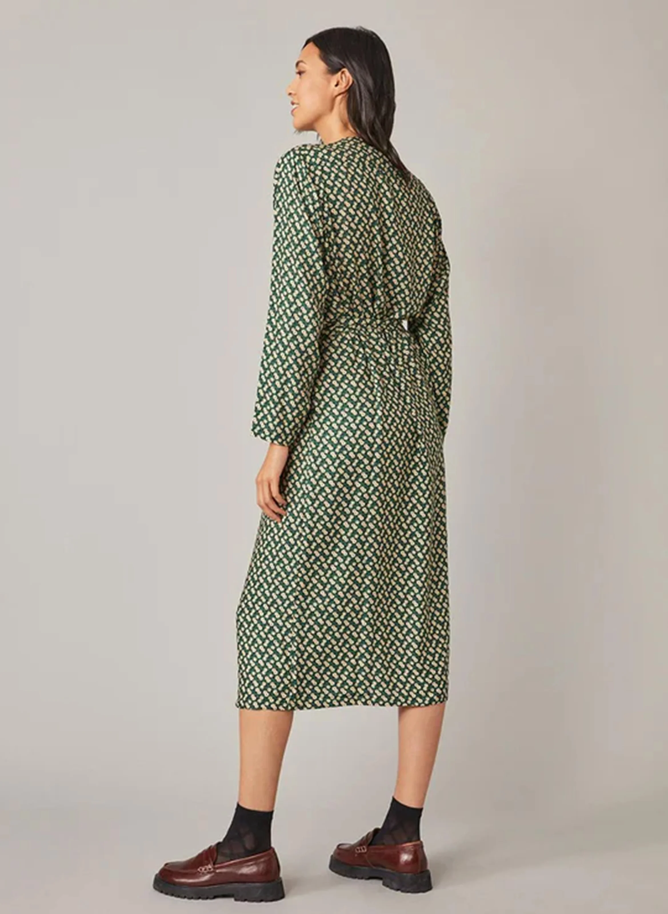 FLAURANNE - Robe longue droite col V à imprimé fleuri | Vert