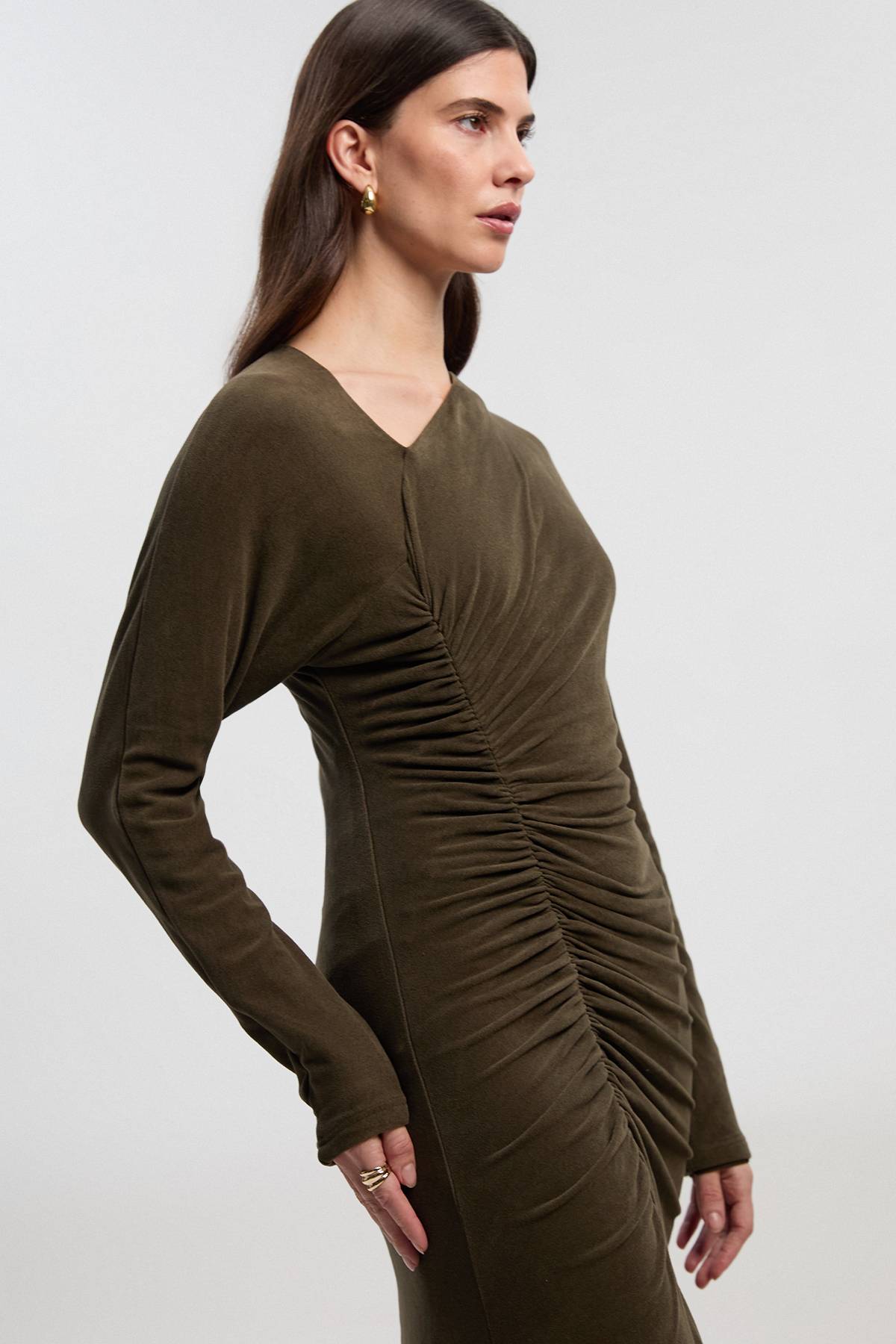 KarenMillen Robe Mi-longue en Jersey Texturé Brossé avec Détail Froncé