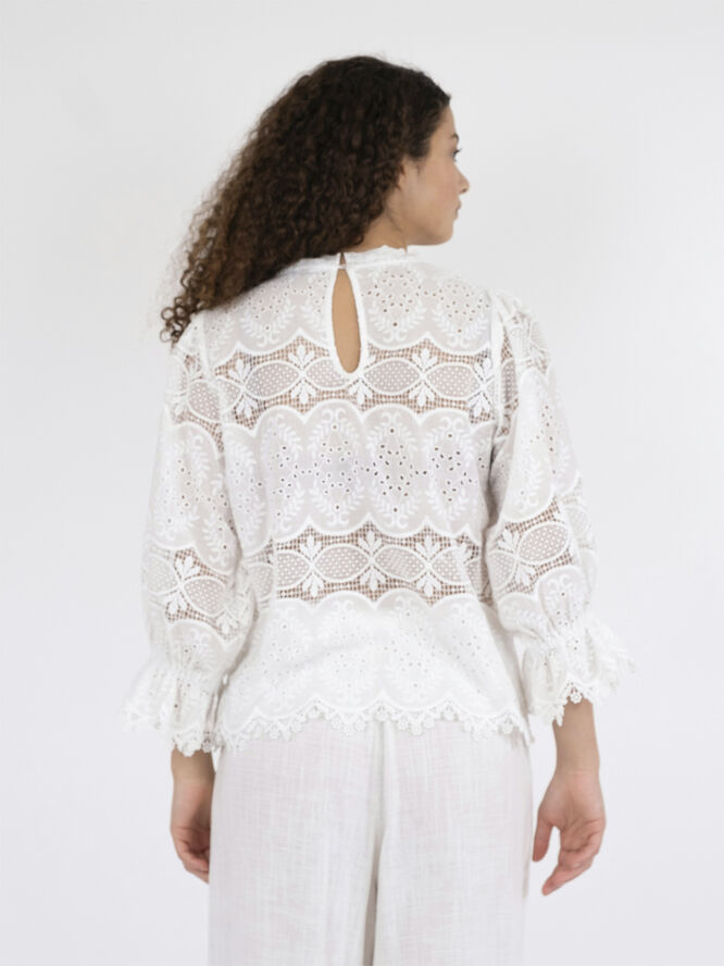 Neo Noir Adela Big Embroidery Blouse White