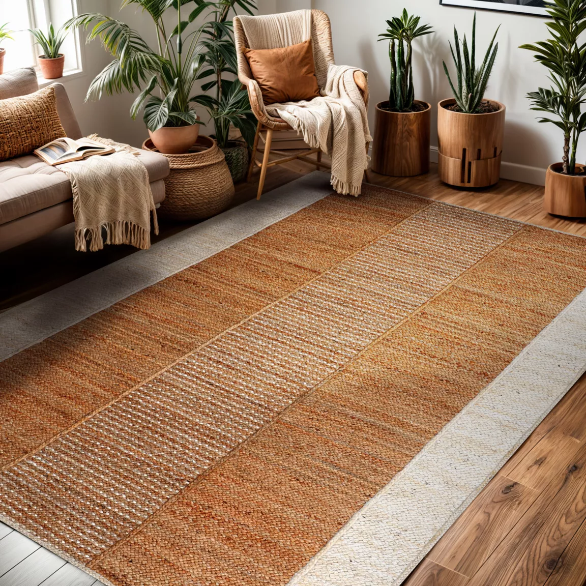 Tapis de salon rectangulaire jute tissée main (140 x 200 cm) Hudson Marron