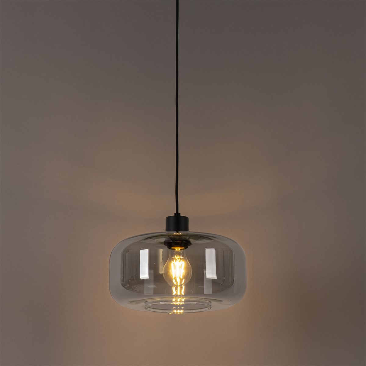 Art deco hanglamp zwart met smoke glas - Bizle