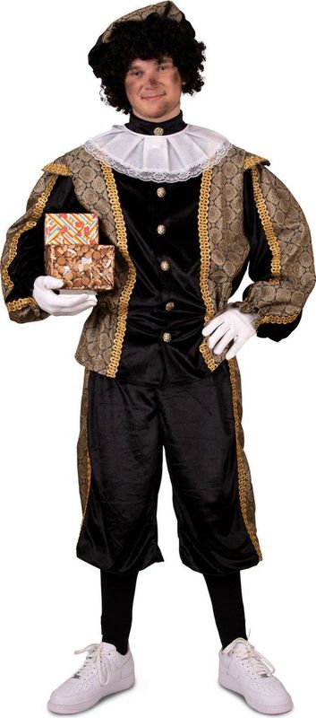 Piet verkleed kostuum luxe 3-delig - zwart/goud - polyester - Pietenpakken voor volwassenen 50