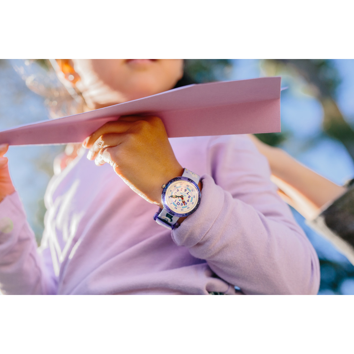 Montre FLIK FLAK Future dreams Chasing clouds enfant plastique biosourcé bracelet PET recyclé violet