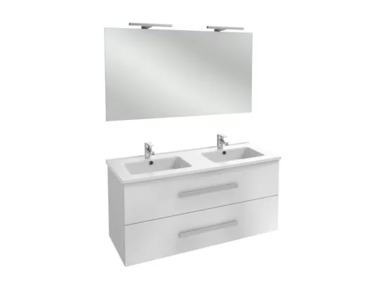 Pack meuble lavabo double vasque JACOB DELAFON Ola Up + colonne + miroir + spot