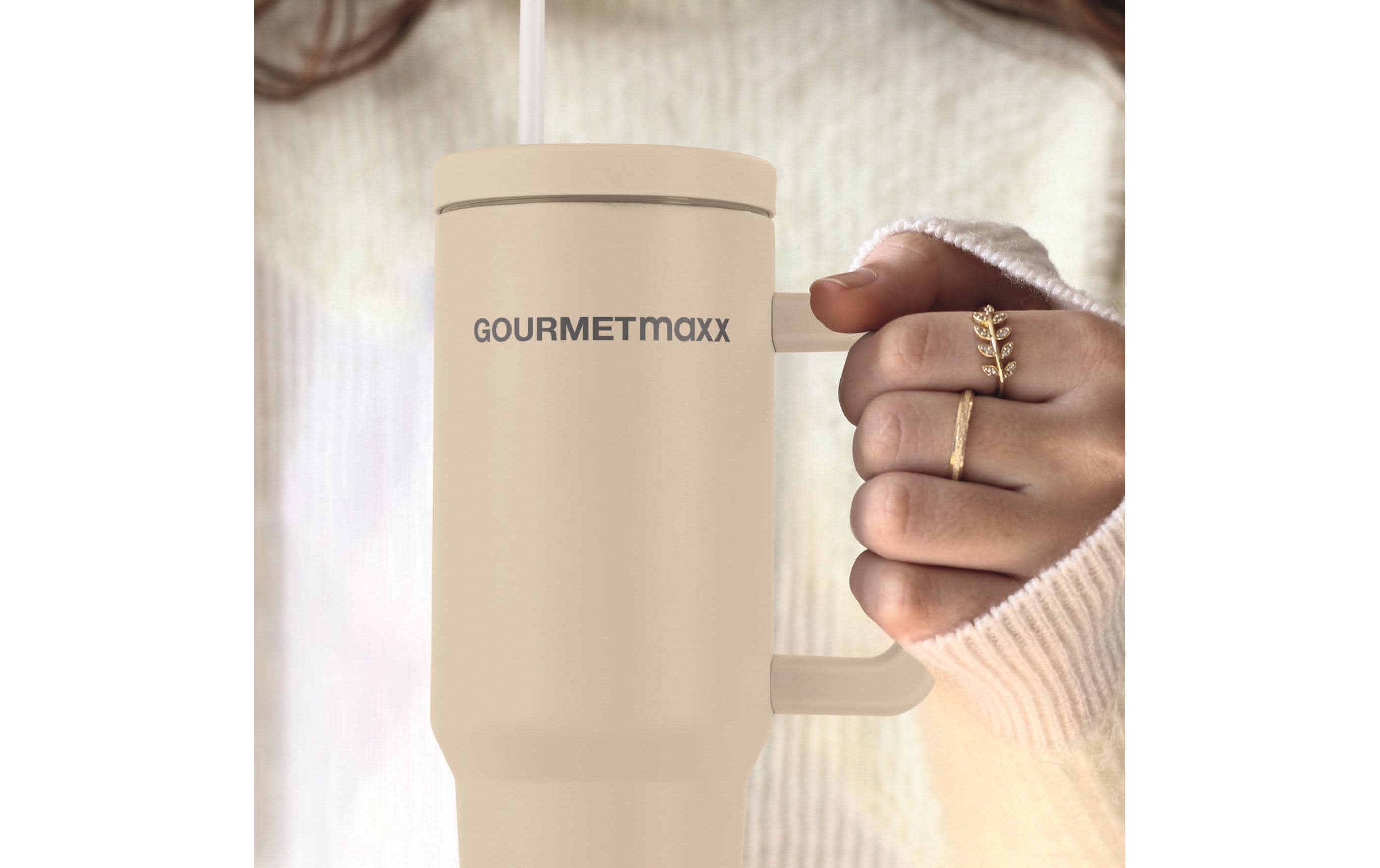 Thermobecher 1200 ml, BeigeIsolierbecher mit Griff