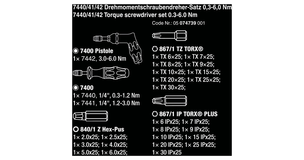 Wera7440/41/42 Kraftform momentschroevendraaierset 0,3-6,0Nm  (Zwart/groen, 27-delig, met Rapidaptor snelspanboorhouder)