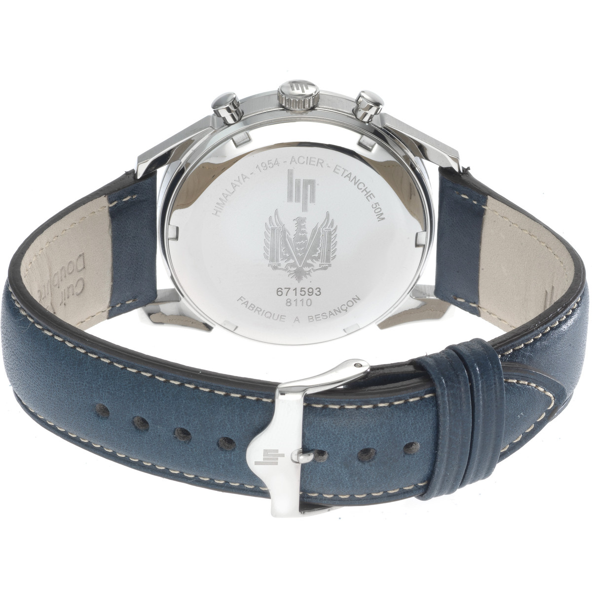 Montre Lip homme chronographe acier cuir bleu