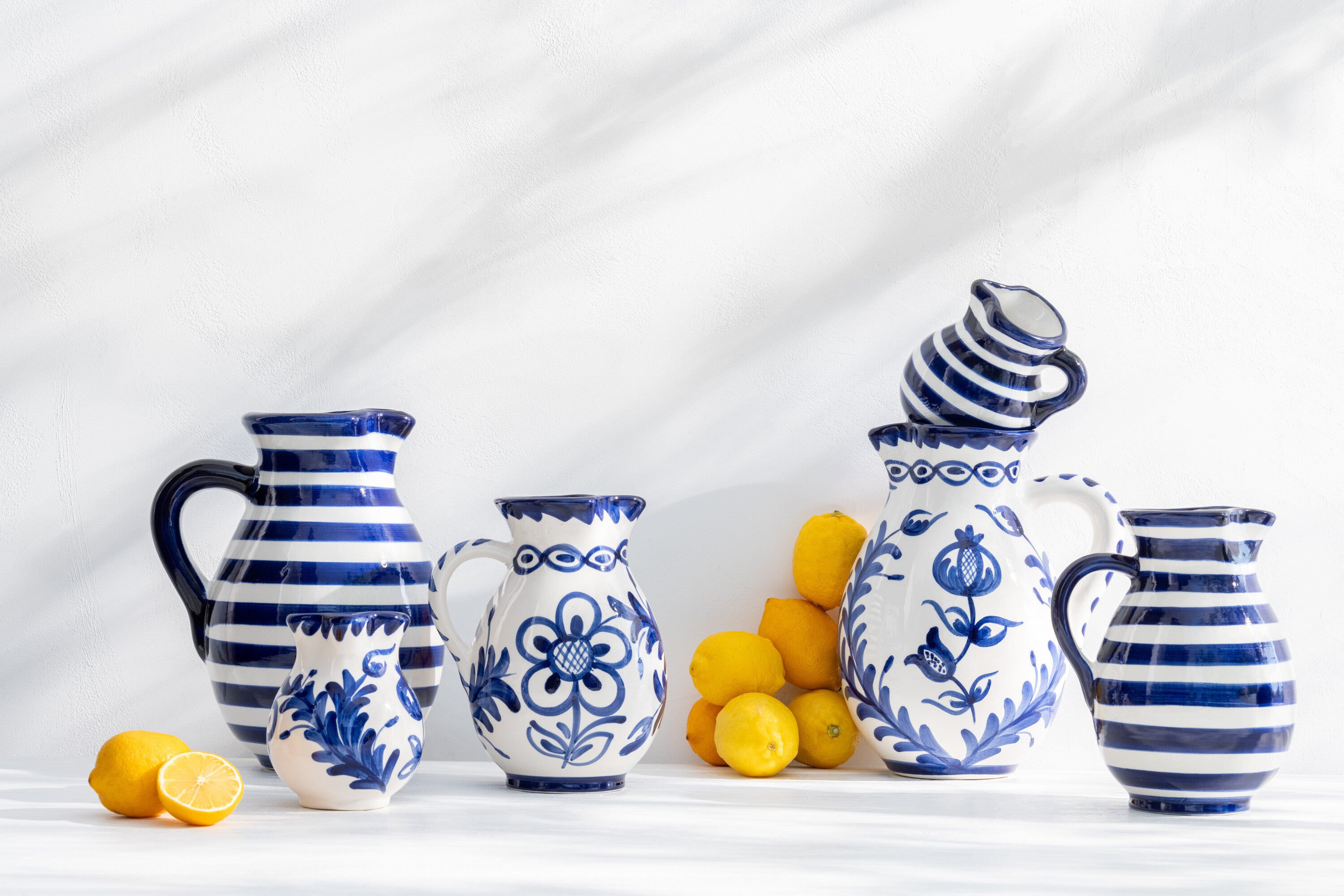 J-Line karaf Granada - keramiek - wit|blauw - medium