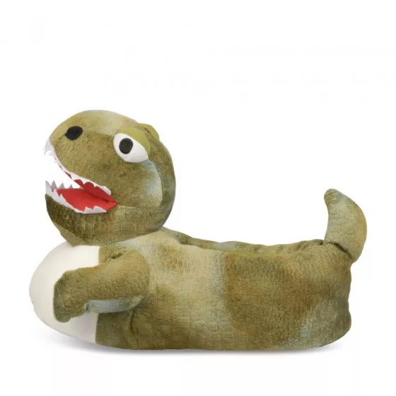 Chaussons peluche dinosaure VERT DENIM SIDE