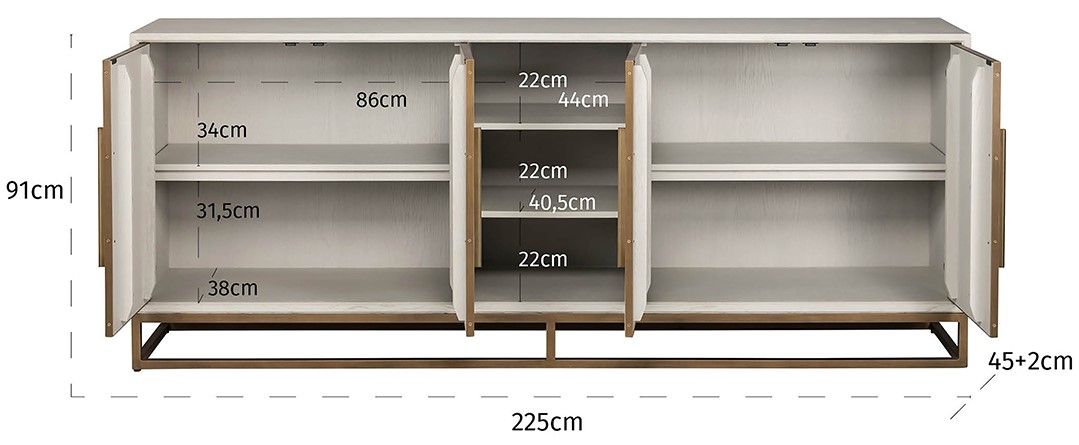 Dressoir 211840 Whitebone B225 x D45 x H90 cm