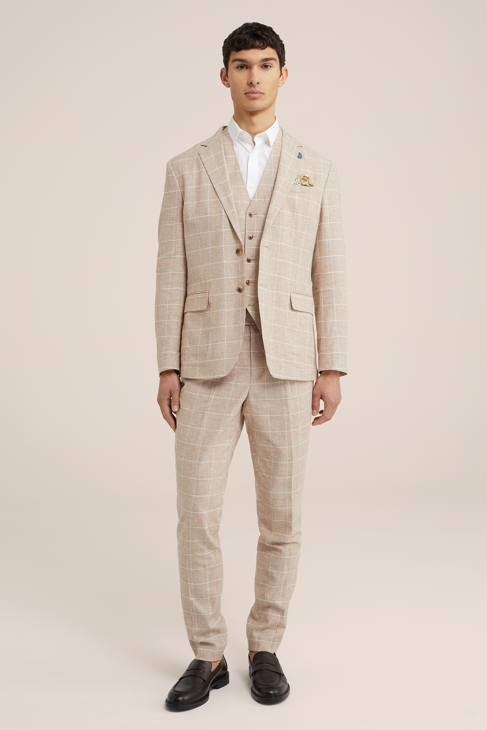 slim fit blazer van linnenmix WE Fashion Beige