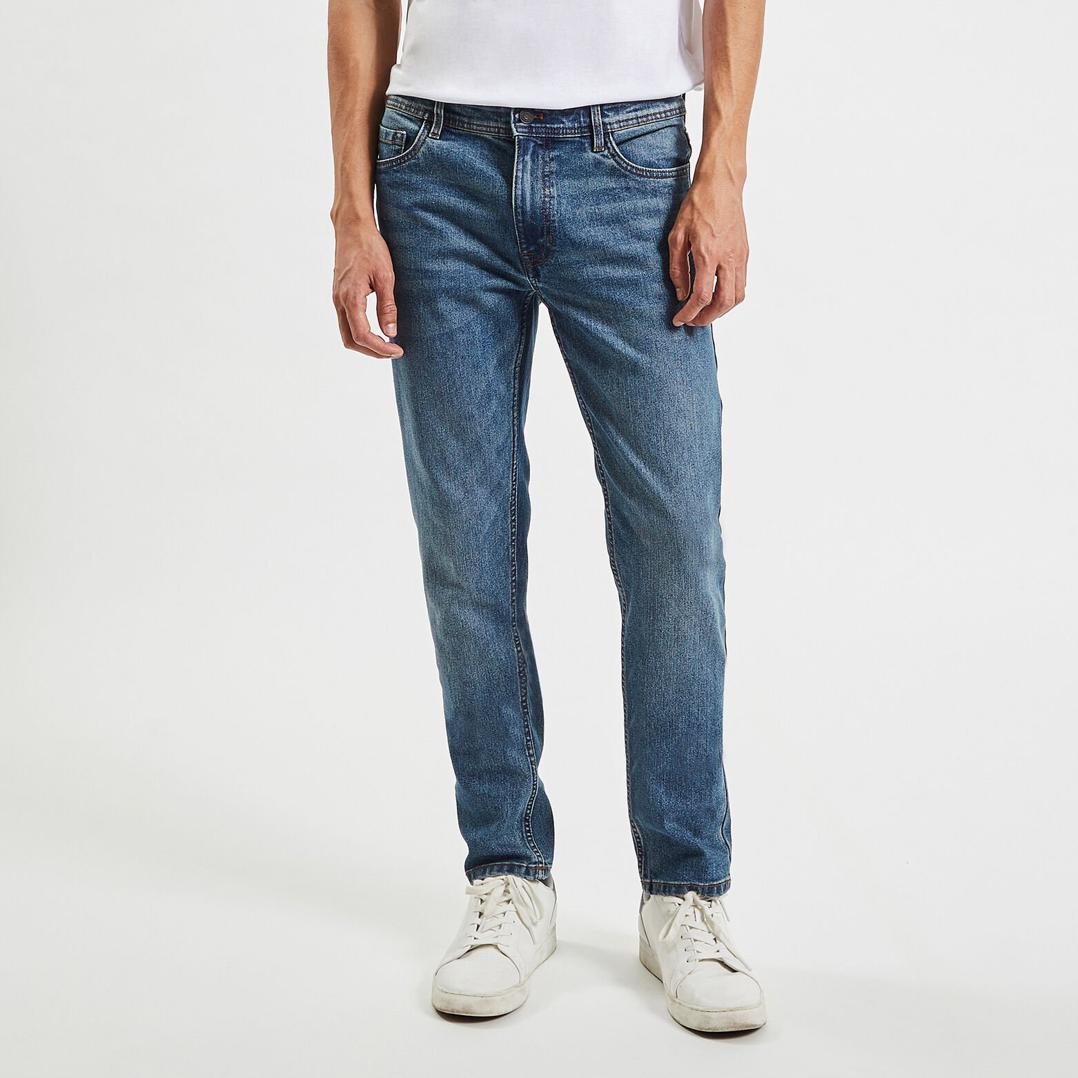 Jean slim en coton et polyester recyclés Bleu