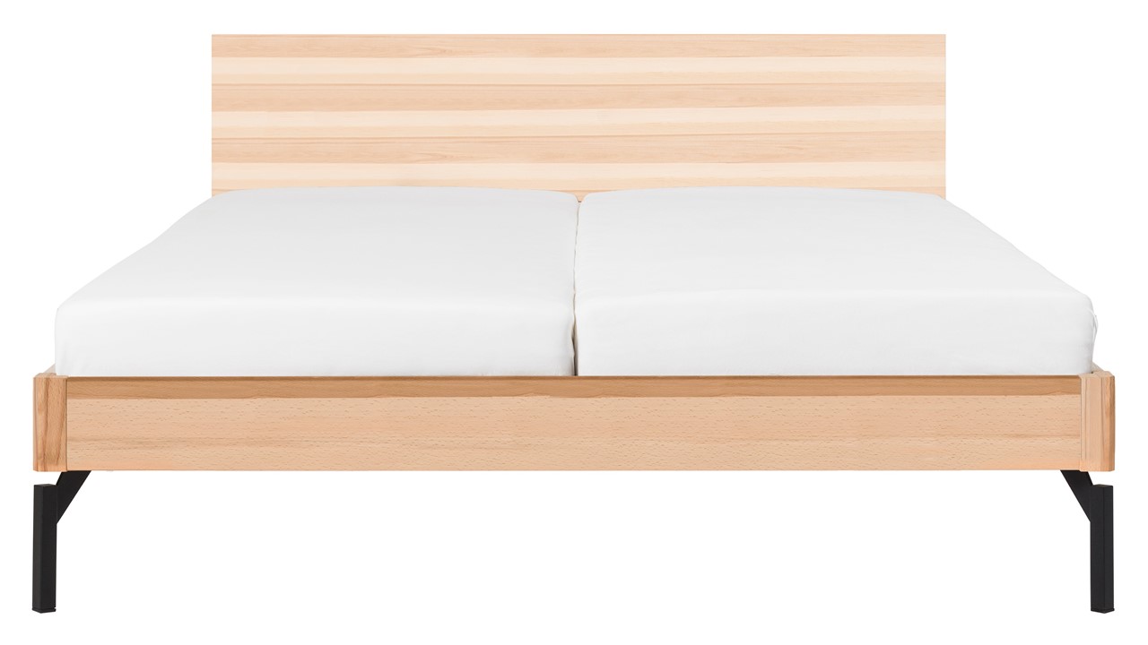 Bed Sky met hoofdbord hout en poten metaal beuken
