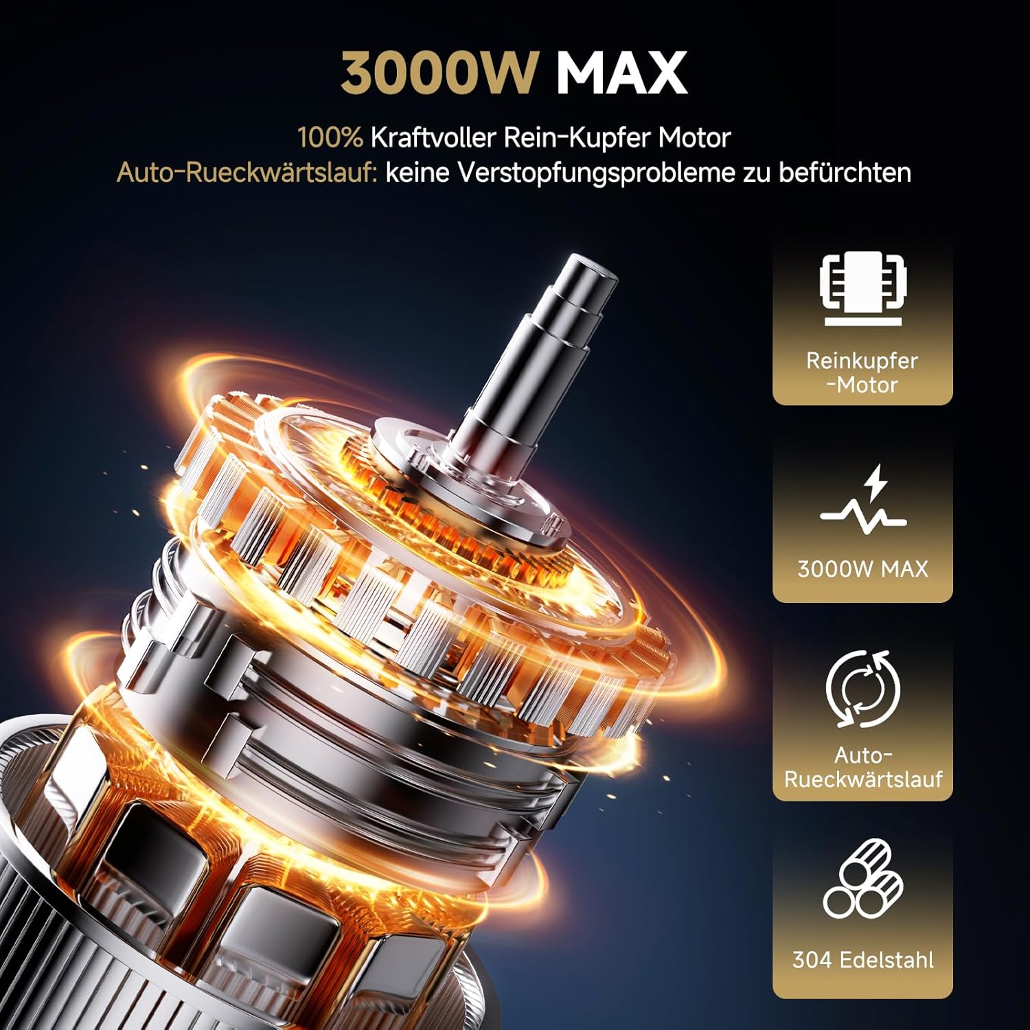 AAOBOSI Fleischwolf Elektrisch, 3-IN-1 [3000W Max] Multi Fleischwolf mit 3 Edelstahl-Schleifplatten, Kubbe & Wurstfüllrohren,Upgrade der Auto Rücklauffunktion - Edelstahl