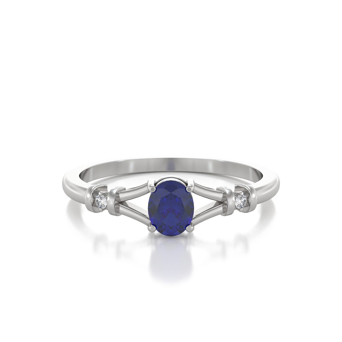 Bague ADEN Or 585 Blanc Solitaire Saphir et diamants 2.094grs