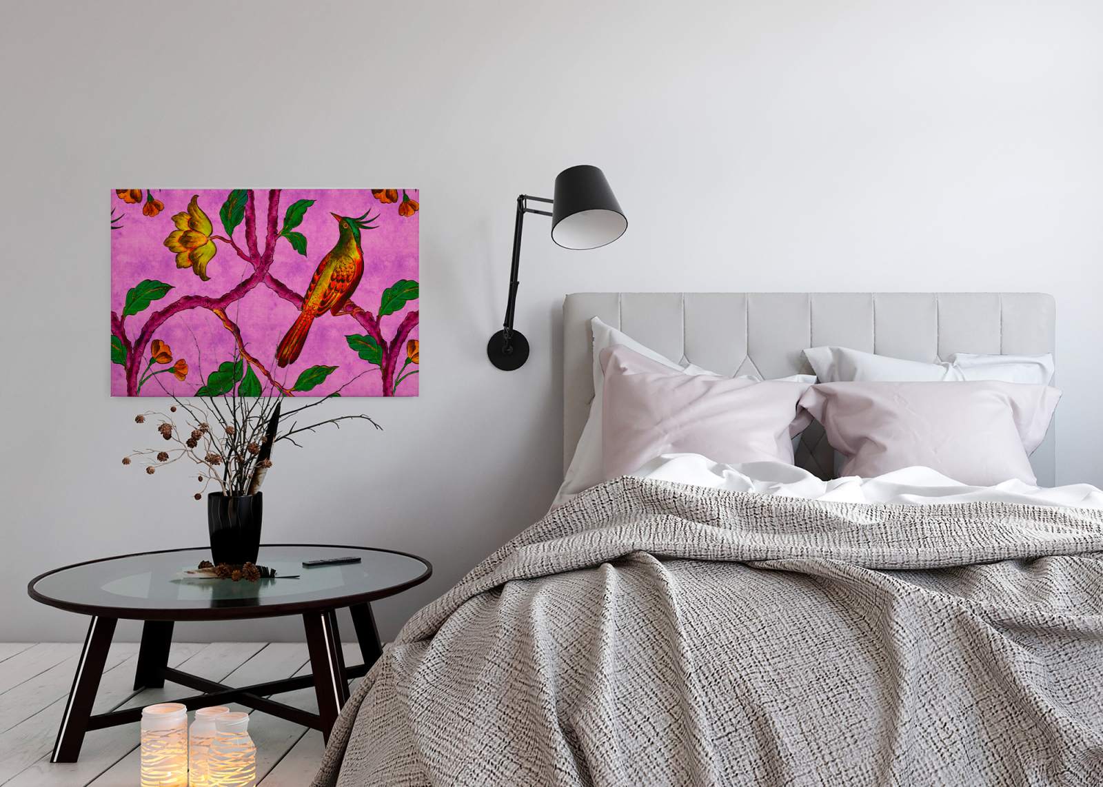 Leinwandbild PARADIESVÖGEL - rosa - 90x60 cm