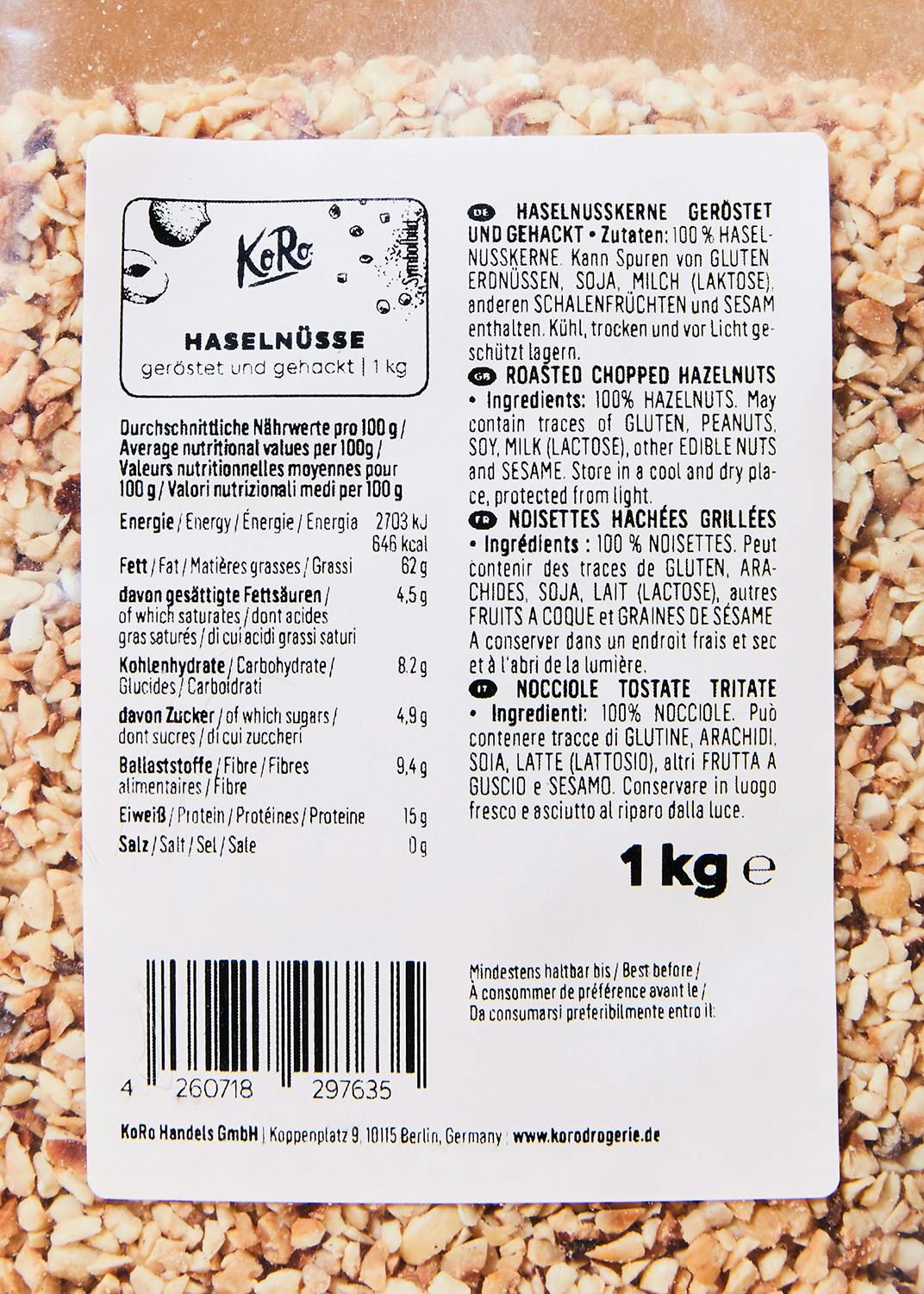 Geröstete und gehackte Haselnüsse 1 kg