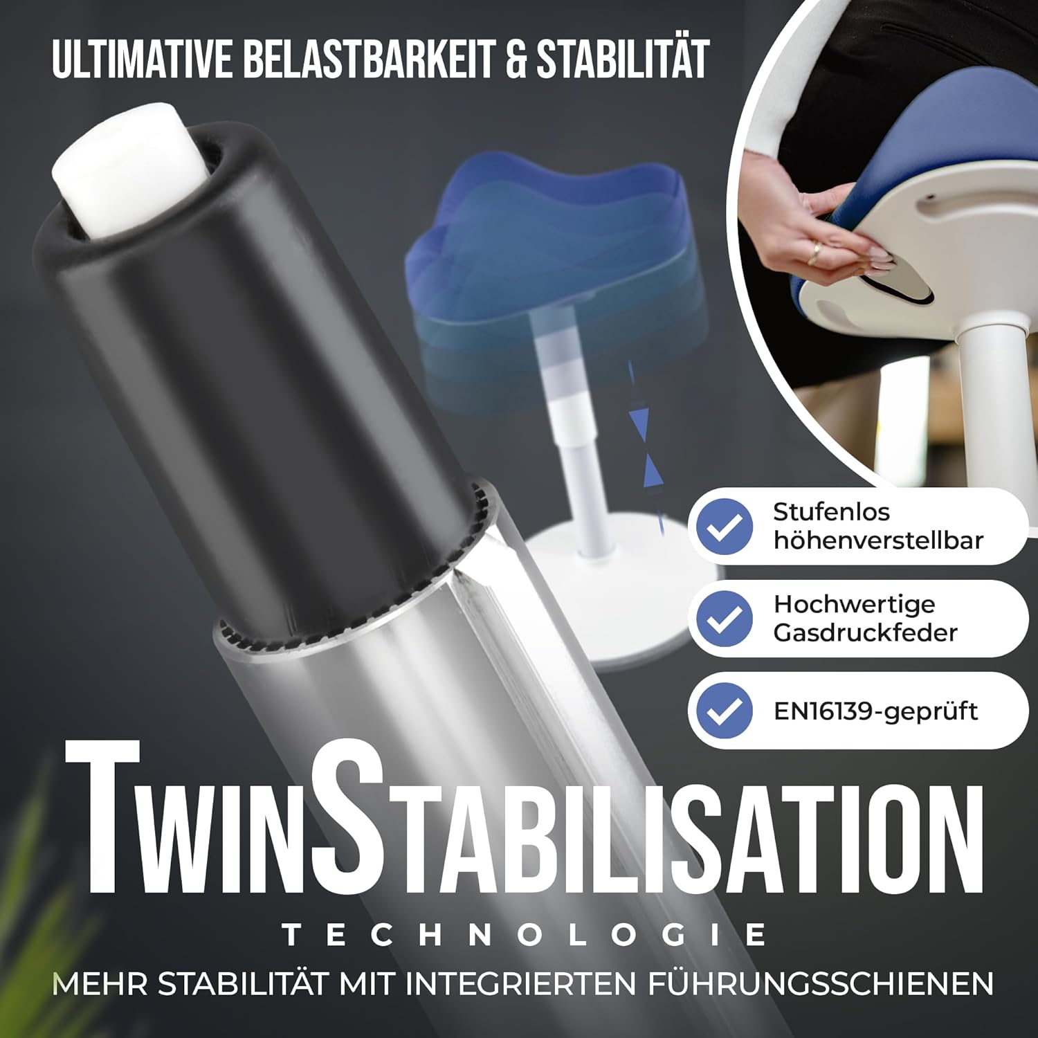 SH-01S Zip Ergonomischer Bürohocker mit abnehmbarem Zip-Bezug | Aktives Sitzen & Stabiler Schwingeffekt | Höhenverstellbar 47–65 cm (Marineblau)