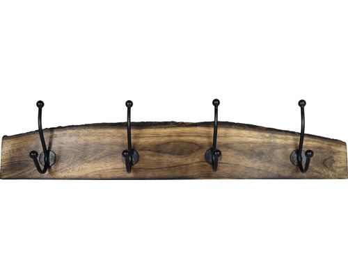Kapstok met 4 haken, hout/staal, natuurlijke afwerking, L x B 500/90 mm