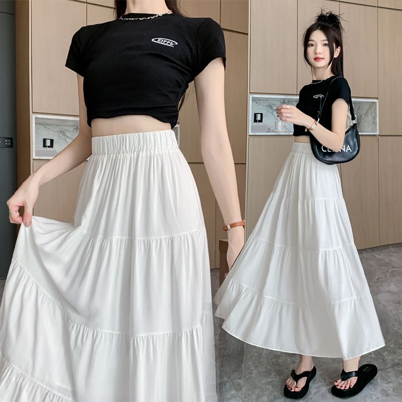Luminato - Effen A-lijn rok met elastische taille en lagen