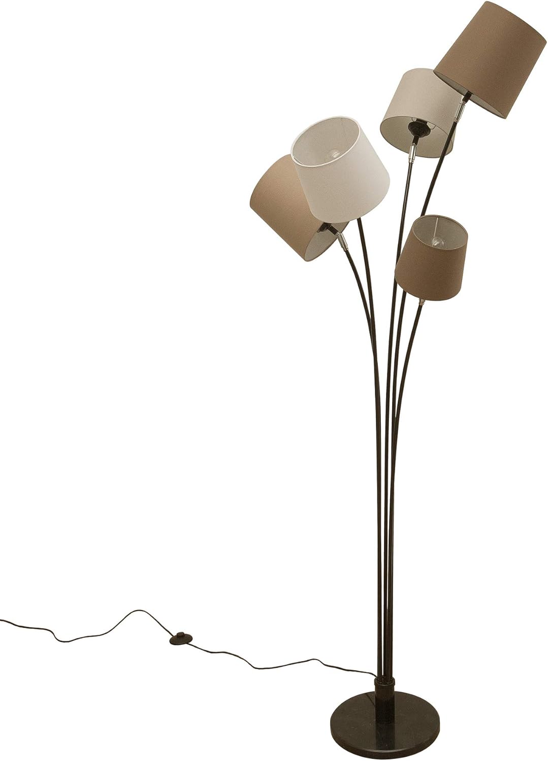 Design Stehleuchte LEVELS weiß beige braun mit 5 Leinen Schirmen Stehlampe Wohnzimmerleuchte Leselampe