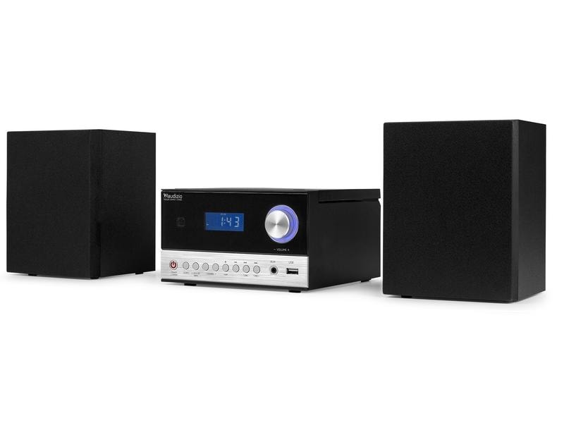 Audizio Micro-HiFi Anlage Toulon Schwarz/Silber Kompaktes Stereosystem mit zwei Bassreflexlautsprecher