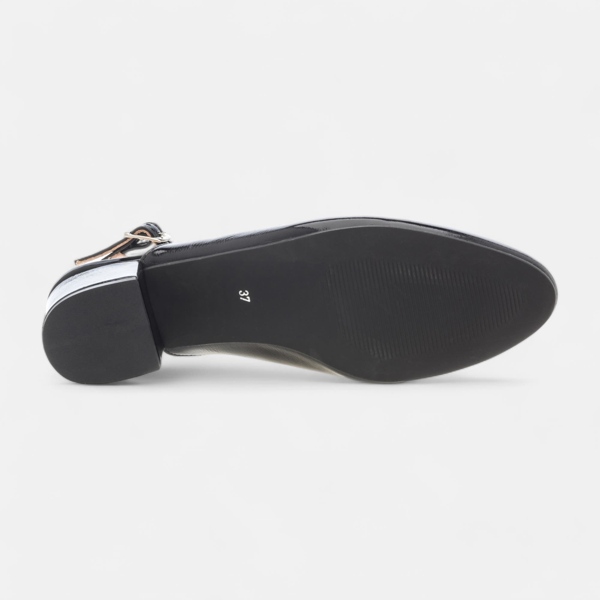 Escarpins avec bride arrière à talon compensé Femme en cuir noir vernis