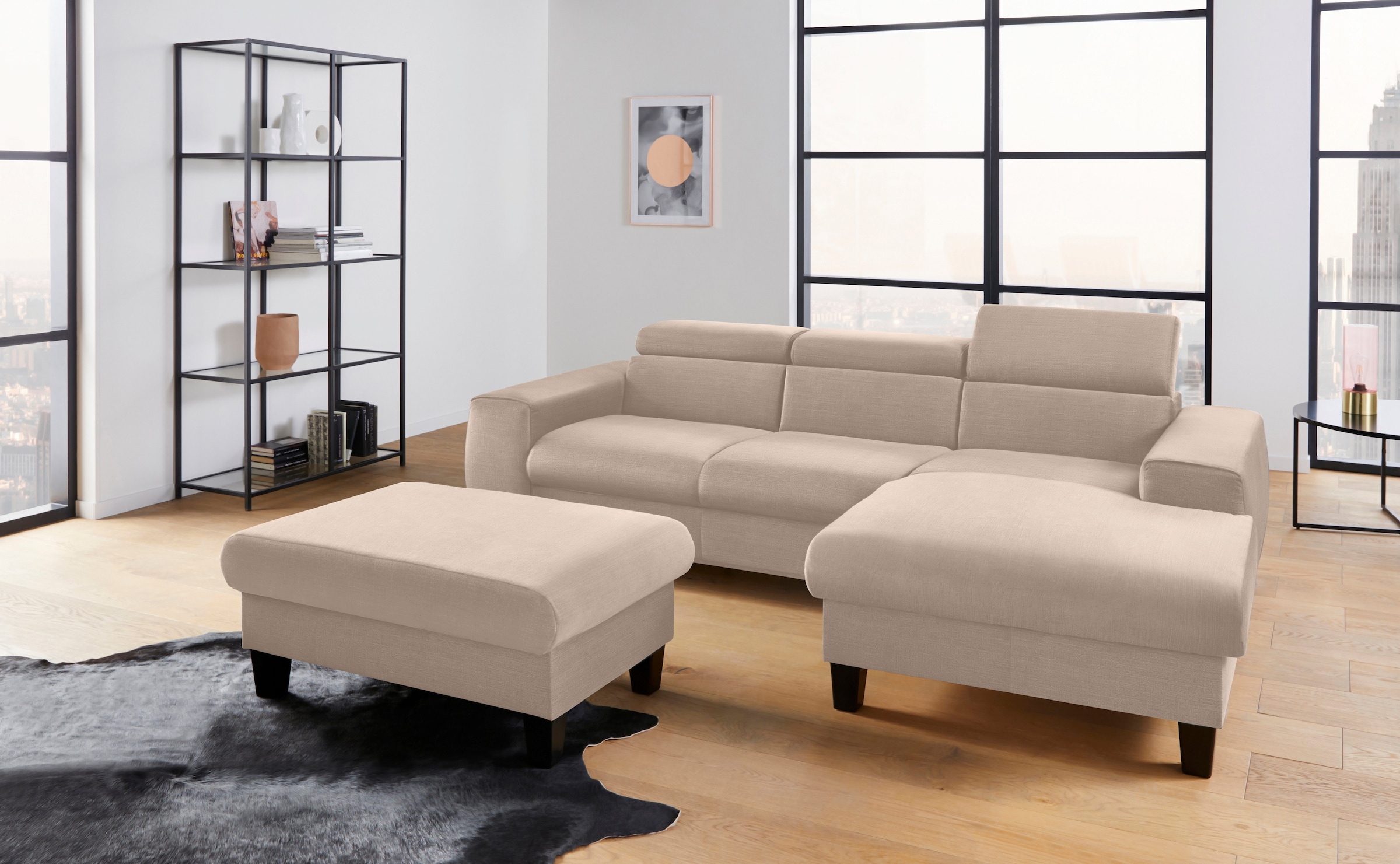 COTTA Polstergarnitur »Morven L-Form« Set,  Set bestehend aus: Ecksofa mit Kopfteilverstellung & Hocker