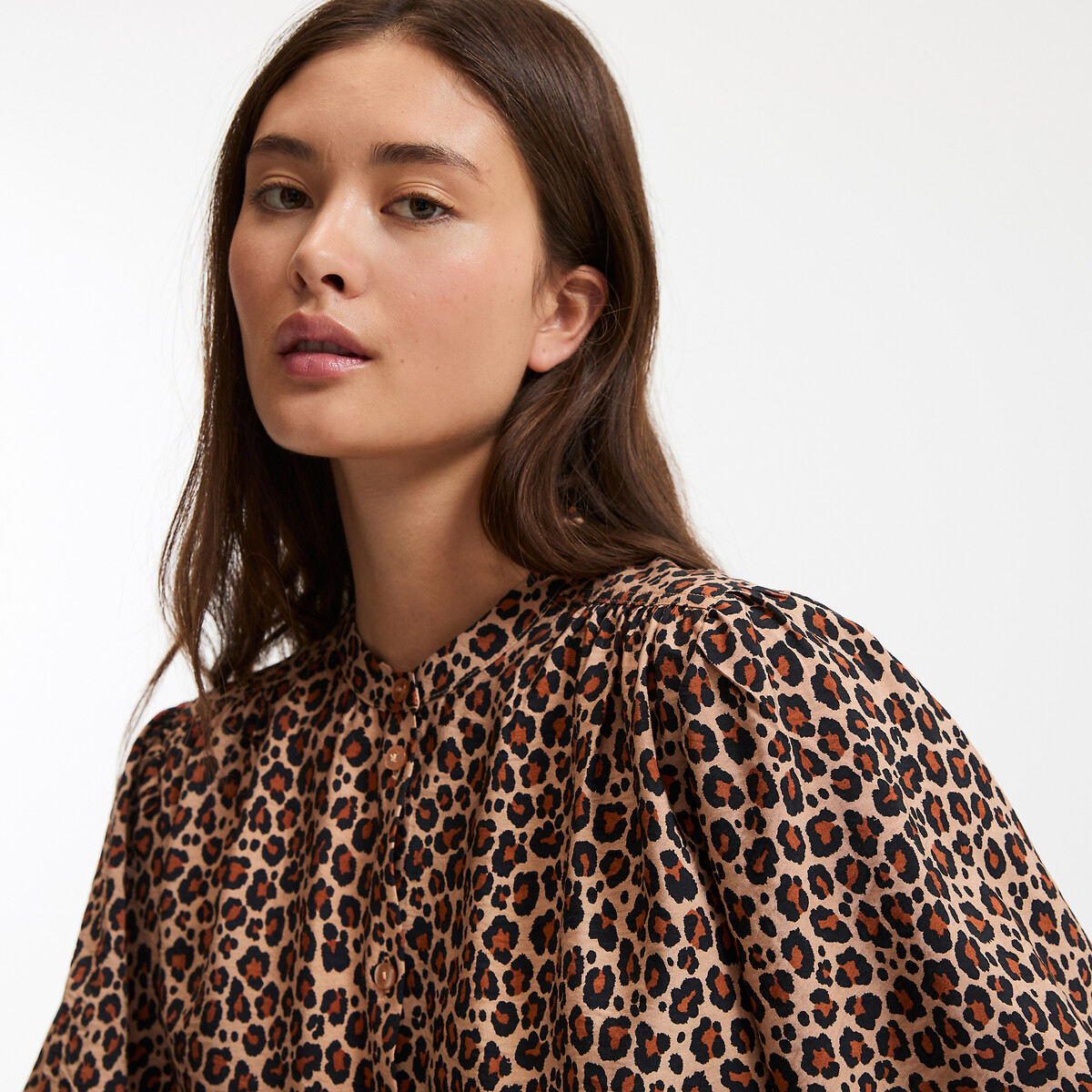 COLEÇÕES LA REDOUTE<br>Camisa Mao kraag, estampa luipaard, Assinatura LISE