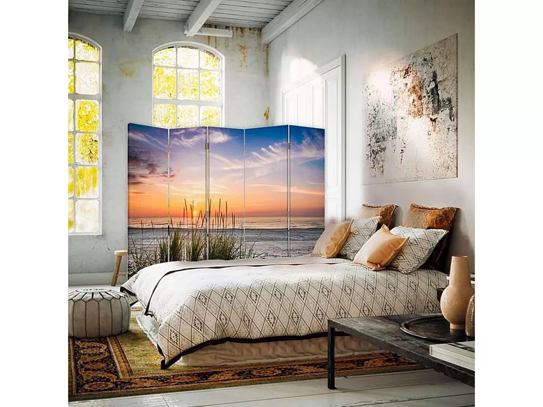 Paravent Ambiance Plage et Dunes pour Décoration Intérieure - 180 x 180 cm - 2 faces R° V° + rotation 360°