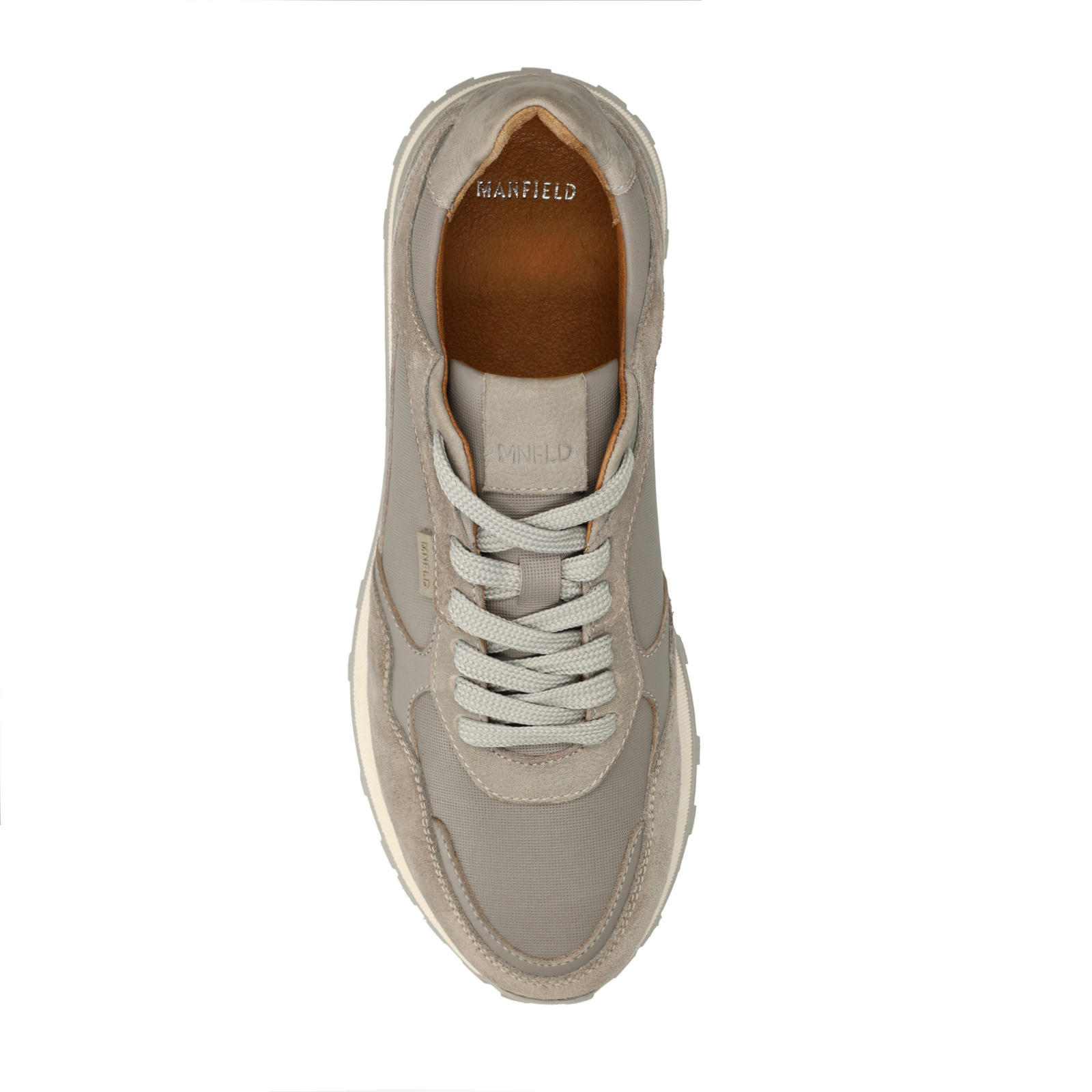 Grijze leren sneakers met suède details