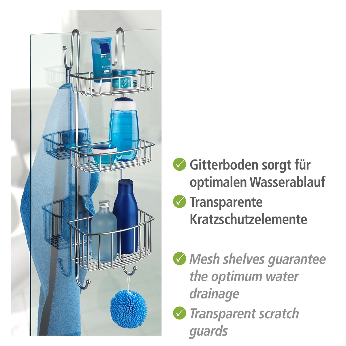 Wenko douchecaddy 3-laags olesi RVS mat
