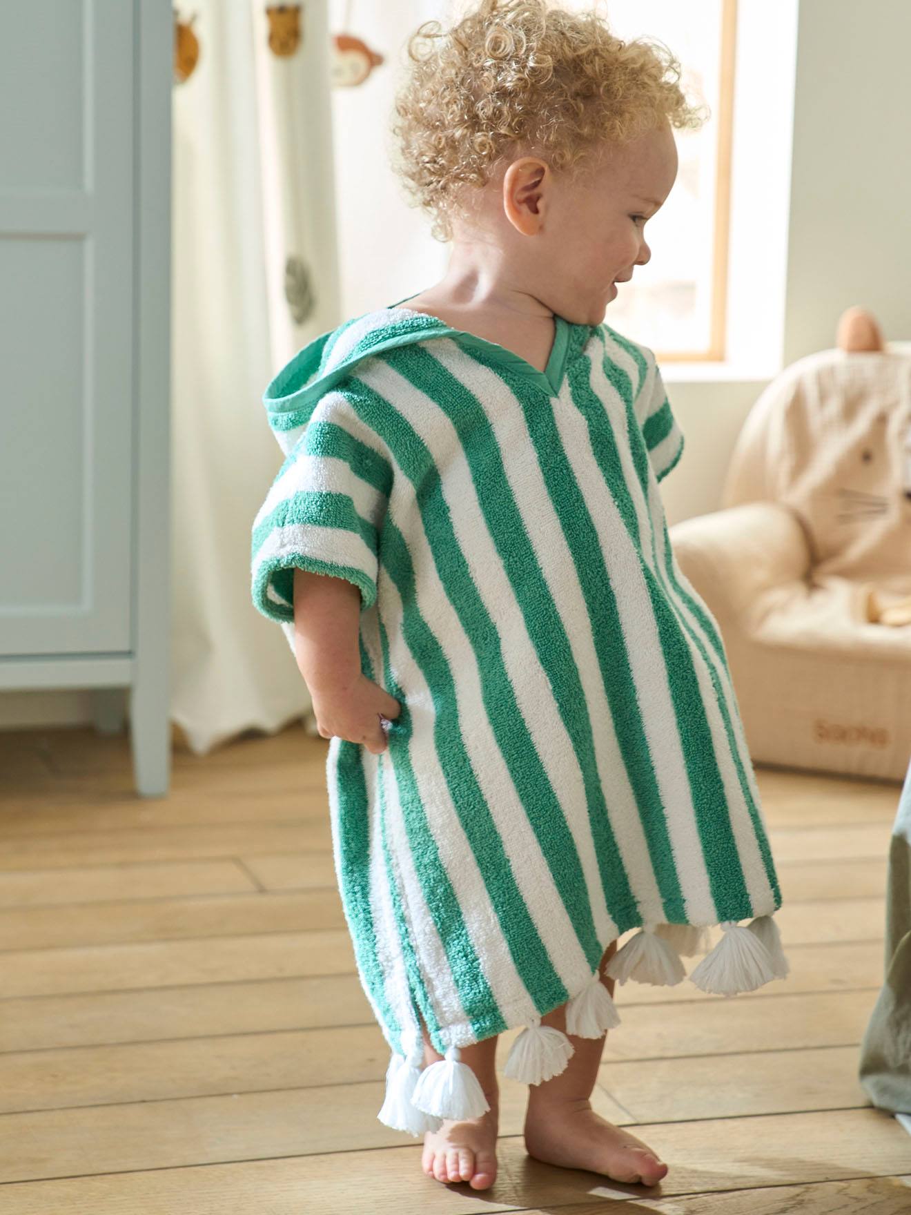 Poncho de banho personalizado para bebê, verde metálico médio