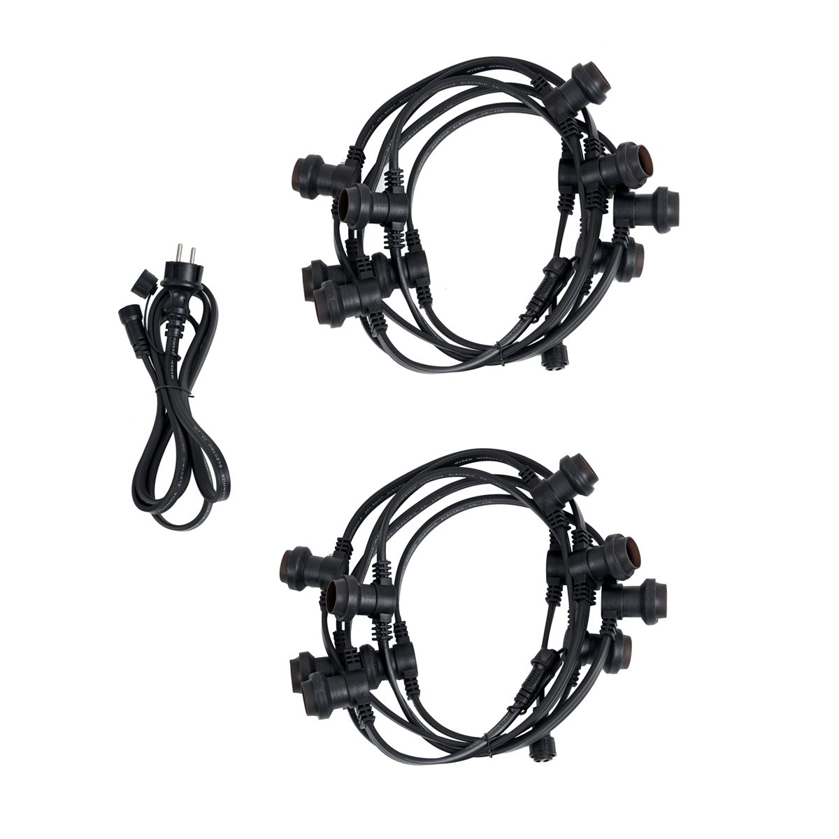 Lichtsnoer zwart koppelbaar met stekker 10m incl. E27 P45 20-lichts IP44 - Lubber