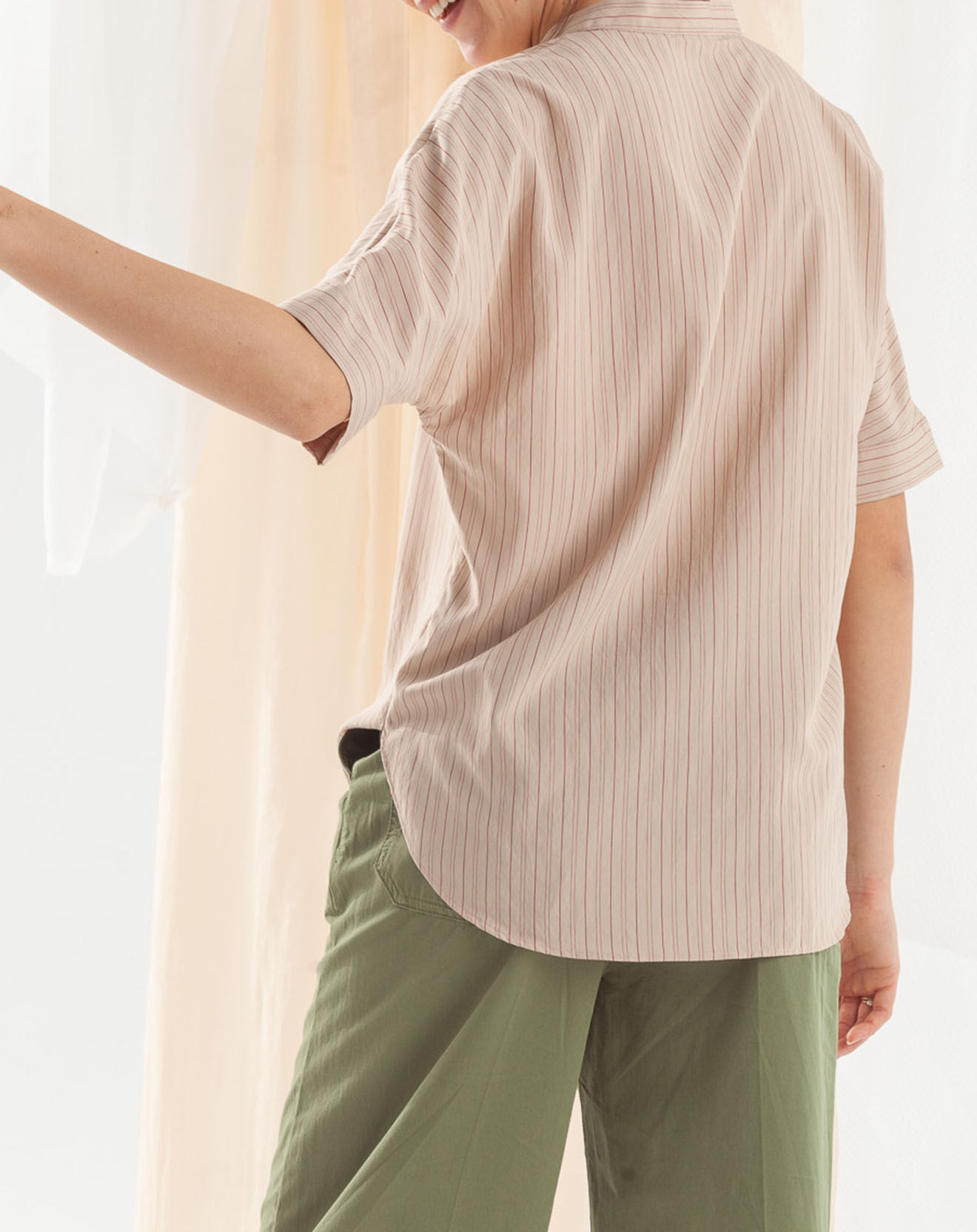 Chloé Stora Blouse Bianca fines rayures beige