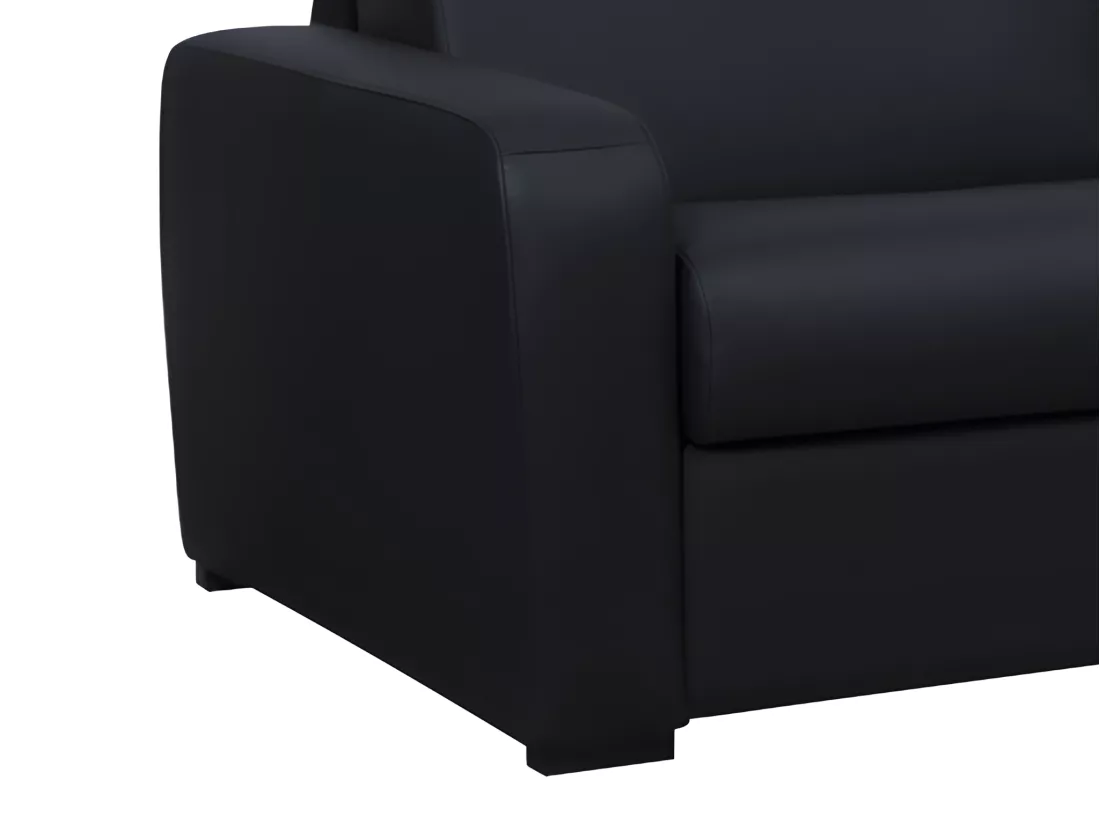 Canapé 3 places convertible express cuir noir matelas 20 cm BEVIS