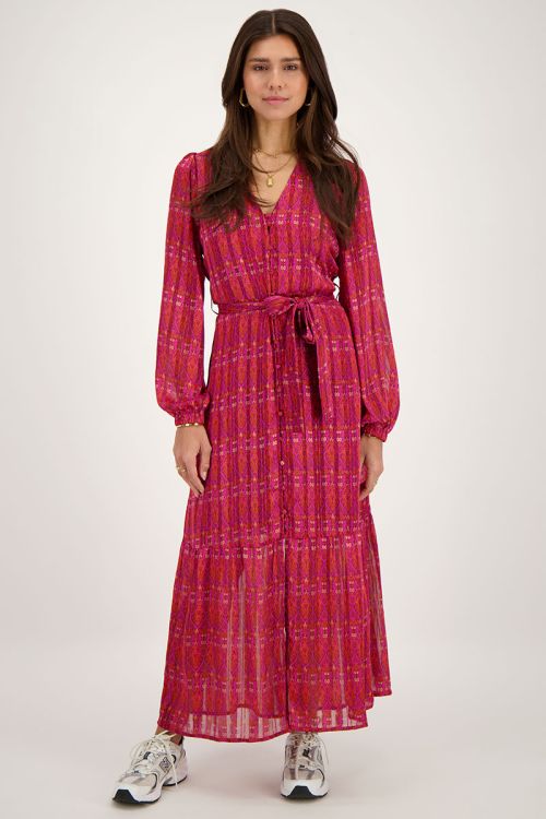 Rode maxi dress met aztec print