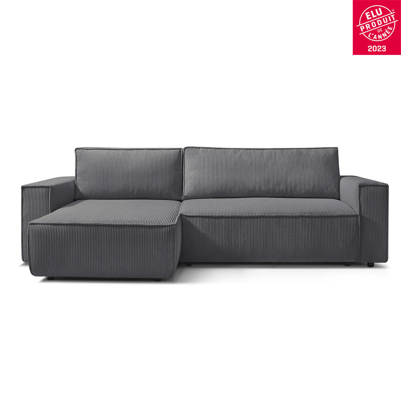 Bobochic Canapé d'angle convertible reversible Nihad en velours côtelé gris foncé - 282x153 cm