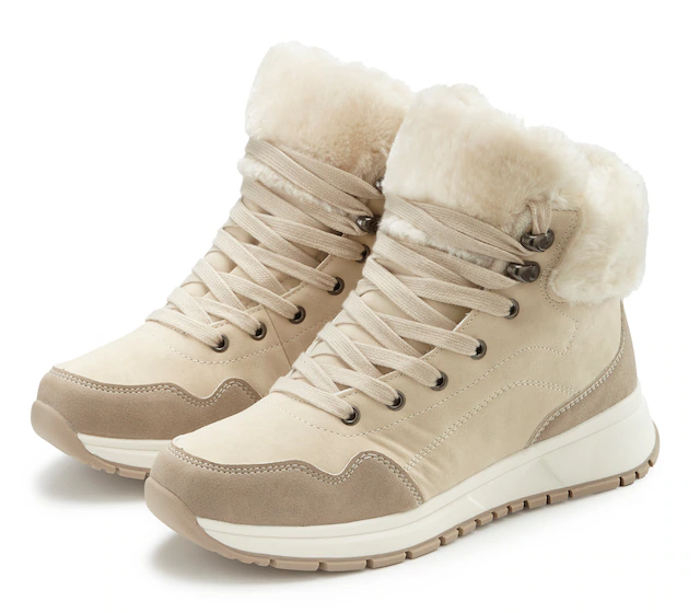 LASCANA Winterstiefelette »High Top Sneaker, Schnürschuh, Boots, Stiefelette«  aus wasserabweisendem Material mit Warmfutter VEGAN