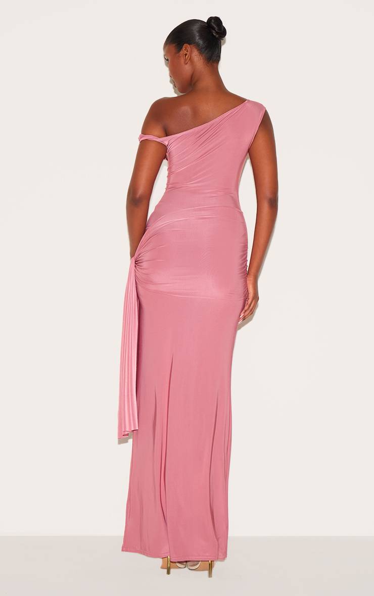 Blush Rose Robe Longue Moulante À Épaules Dénudées Avec Détail Cache-cœur