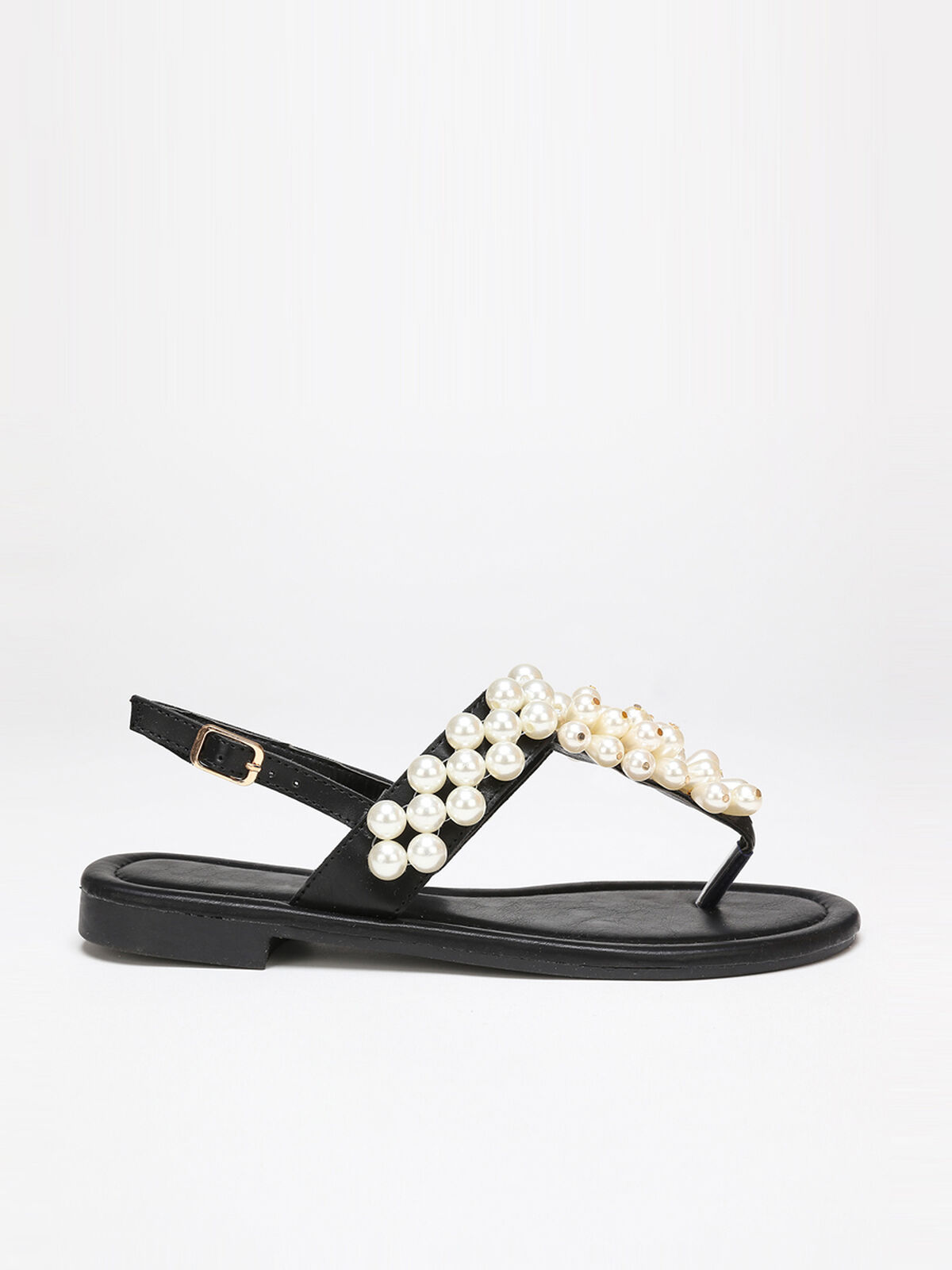 Nu-pieds à perles nacrées- Noir