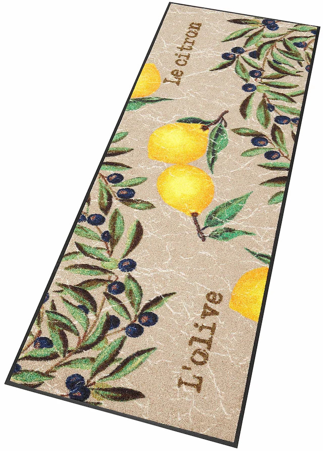 wash+dry by Kleen-Tex Küchenläufer »Le Citron« rechteckig 7 mm Höhe Teppich, Motiv Oliven & Zitronen, rutschhemmend, waschbar, Küche