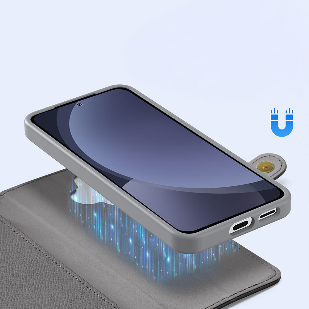 Samsung Galaxy S25  Plus Leder Tasche mit Kartenfächer   Münzfach   Magnetische Schutzhülle - Grau