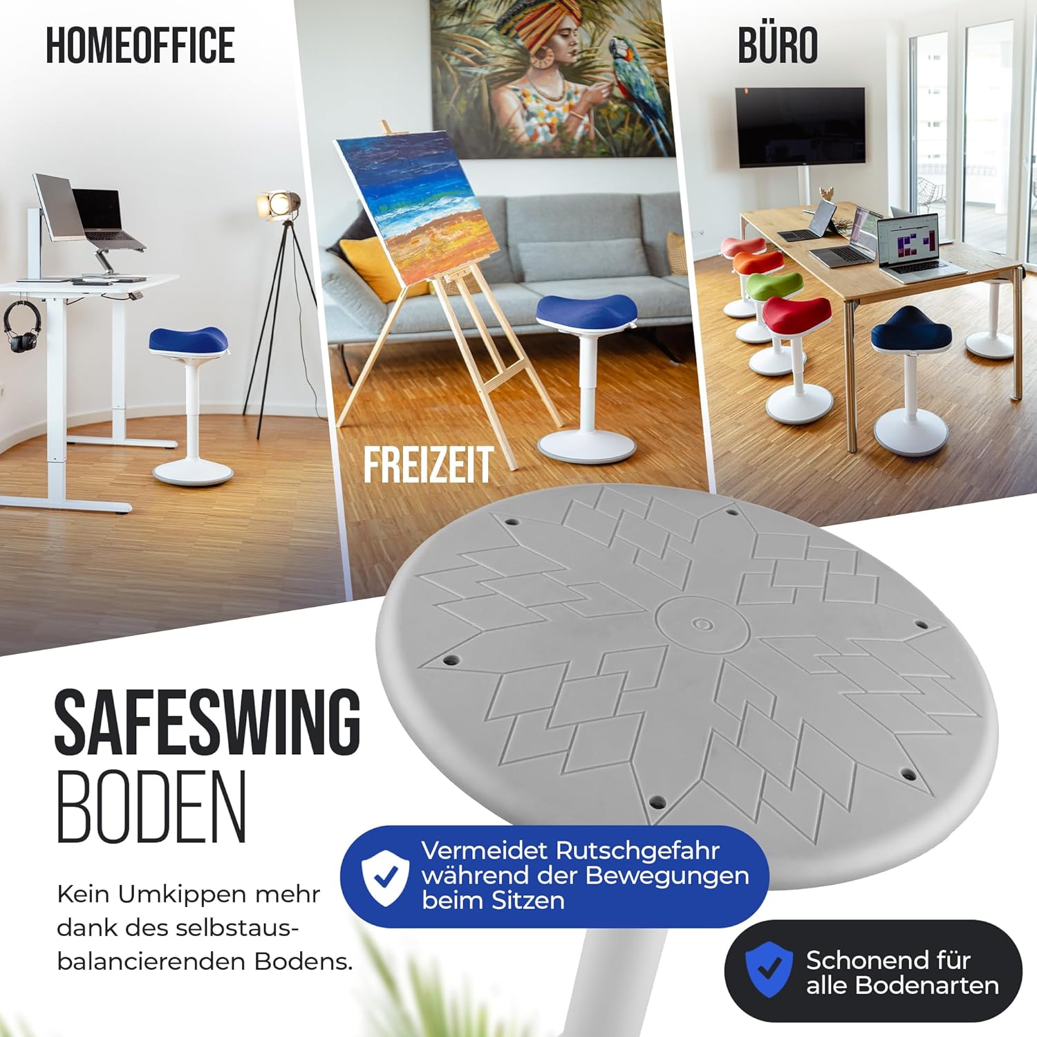 SH-01S Zip Ergonomischer Bürohocker mit abnehmbarem Zip-Bezug | Aktives Sitzen & Stabiler Schwingeffekt | Höhenverstellbar 47–65 cm (Marineblau)