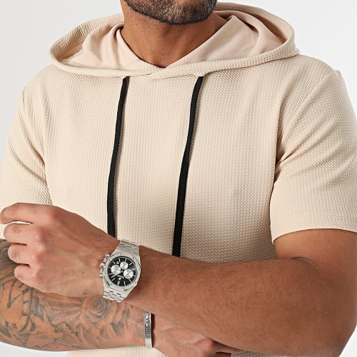 Tee Shirt Capuche Texturé Waffle 0581 Beige Clair