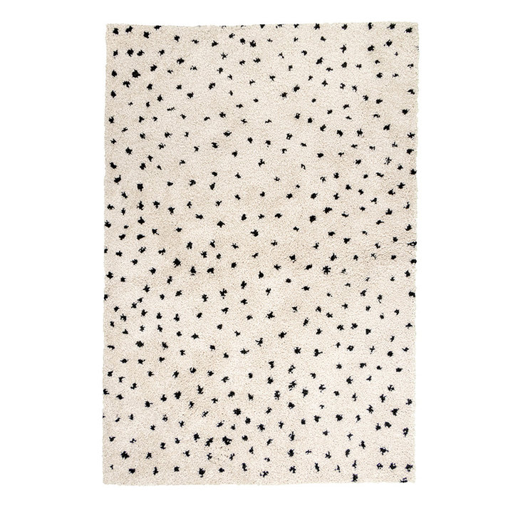 Hoogpolig vloerkleed - Grand Dots Creme/Zwart | Sfeer