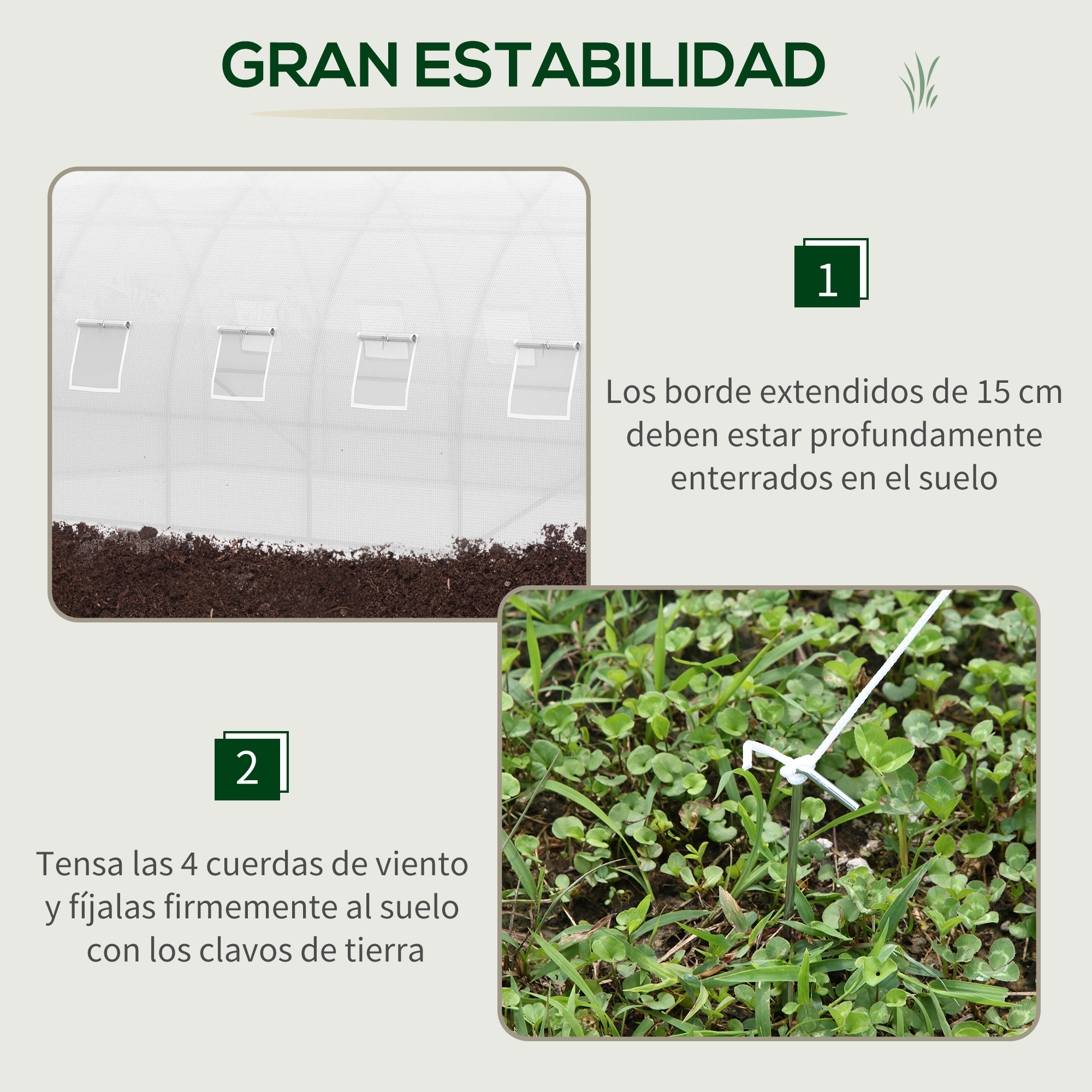 Estufa túnel Outsunny 6x3x2 m com porta de enrolar, 12 janelas, cobertura em PE de 140 g/m² e estrutura metálica galvanizada para cultivo de plantas e hortaliças, branca.