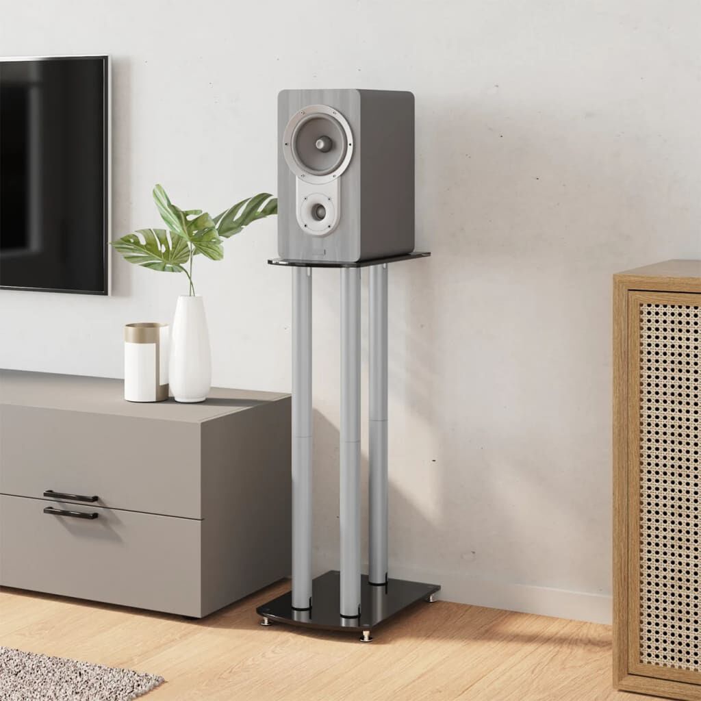 vidaXL Speakerstandaards, 2 stuks, zwart en zilver, gehard glas